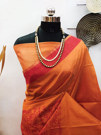 Banglori Handloom Raw Silk Kalamkari Sari SA125-078