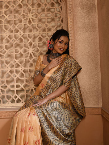 Traditional Kalamkari Raw Silk Sari with Rich weaving Pallu SA125-088