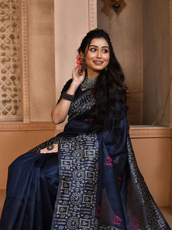 Traditional Kalamkari Raw Silk Sari with Rich weaving Pallu SA125-089