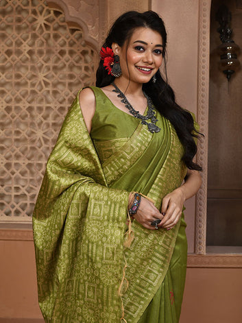 Traditional Kalamkari Raw Silk Sari with Rich weaving Pallu SA125-090