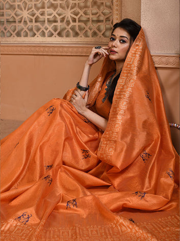 Traditional Kalamkari Raw Silk Sari with Rich weaving Pallu SA125-087