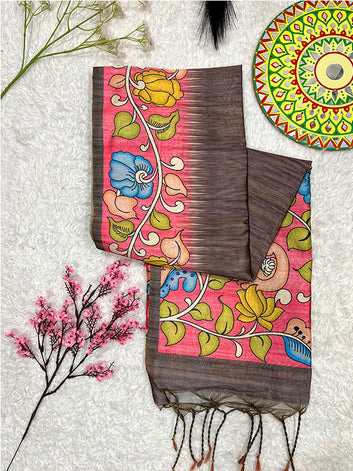 Beautiful Lotus Printed Soft Tussar Silk Kalamkari Sari SA125-115