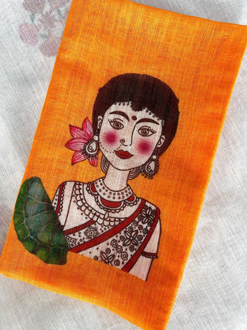 Red Devi – Durga Puja Special LinenSaree with Digital Print SA825-1009