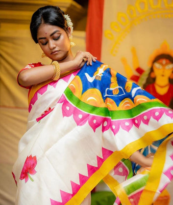 Red Devi – Durga Puja Special LinenSaree with Digital Print SA825-1018