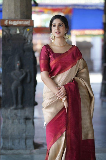 Beautiful Soft Lichi Silk Saree with Full Jacquard Work & Contrast Blouse SA925-1109