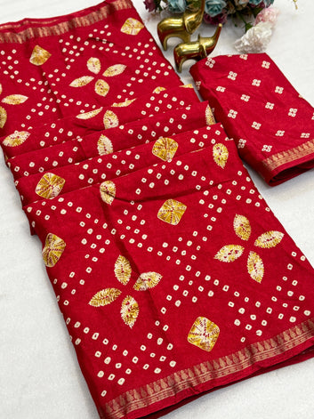 Tussar Silk Saree with Bandhani Print & Jacquard Border SA925-1258