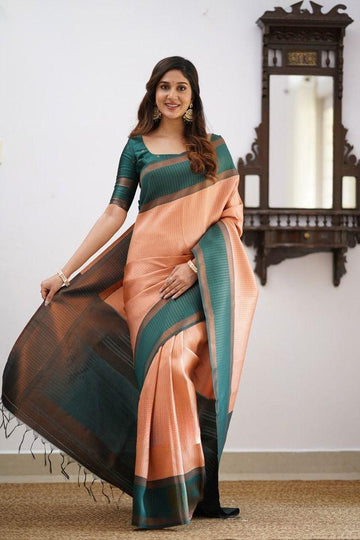 Beautiful Soft Lichi Silk Saree with Full Jacquard Work & Contrast Blouse SA925-1111