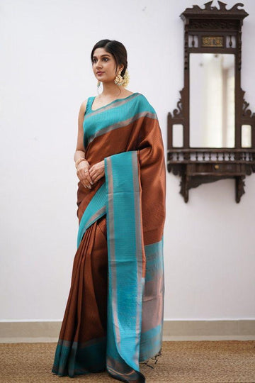 Beautiful Soft Lichi Silk Saree with Full Jacquard Work & Contrast Blouse SA925-1113