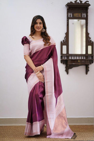 Beautiful Soft Lichi Silk Saree with Full Jacquard Work & Contrast Blouse SA925-1112