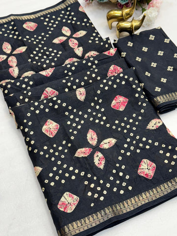 Tussar Silk Saree with Bandhani Print & Jacquard Border SA925-1258