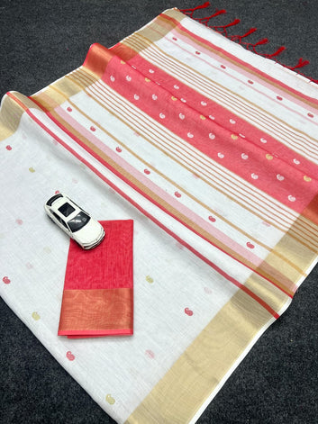 Kerala Style Onam Linen with Gold Jari 5×5 border SA825-921