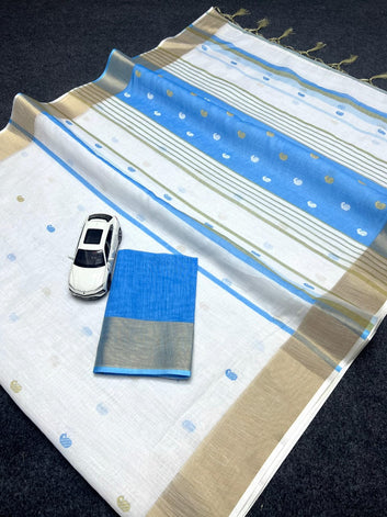 Kerala Style Onam Linen with Gold Jari 5×5 border SA825-925