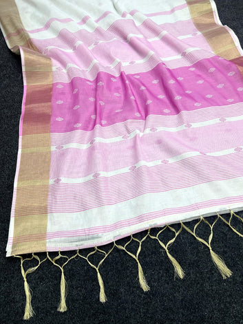Kerala Style Onam Linen with Gold Jari 5×5 border SA825-922