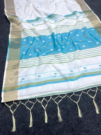 Kerala Style Onam Linen with Gold Jari 5×5 border SA825-924