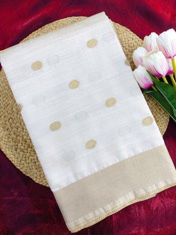 Traditional Tussar Silk Saree with Gold Border & Stylish Chit Pallu SA825-960