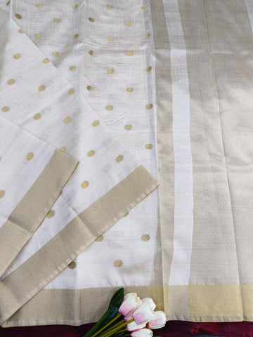Traditional Tussar Silk Saree with Gold Border & Stylish Chit Pallu SA825-960