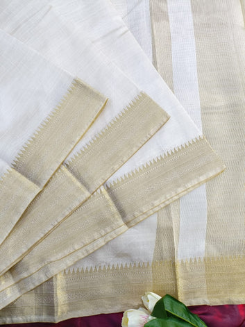 Traditional Tussar Silk Saree with Gold Border & Stylish Chit Pallu SA825-959