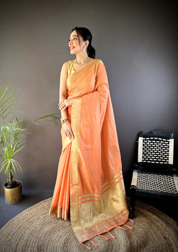 Celebrate Onam – Elegant Cotton Saree with Zari Checks & Rich Lagadi Zari Pallu SA825-969