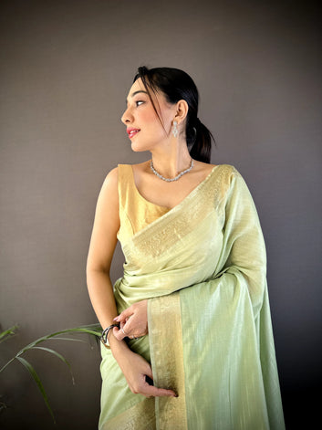 Celebrate Onam – Elegant Cotton Saree with Zari Checks & Rich Lagadi Zari Pallu SA825-970