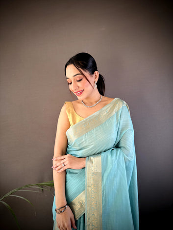 Celebrate Onam – Elegant Cotton Saree with Zari Checks & Rich Lagadi Zari Pallu SA825-965