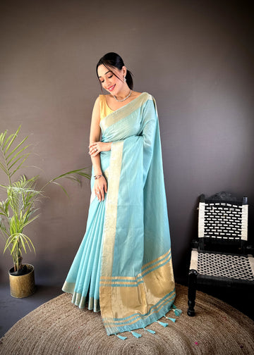 Celebrate Onam – Elegant Cotton Saree with Zari Checks & Rich Lagadi Zari Pallu SA825-965