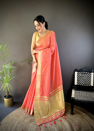 Celebrate Onam – Elegant Cotton Saree with Zari Checks & Rich Lagadi Zari Pallu SA825-966