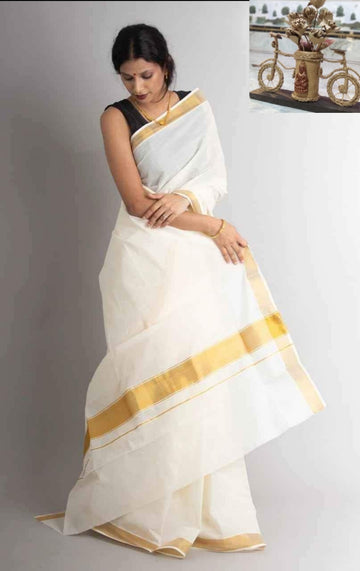 Celebrate Onam in Style – Soft Pure Cotton Saree with Pure Jari Lining Pallu SA825-957