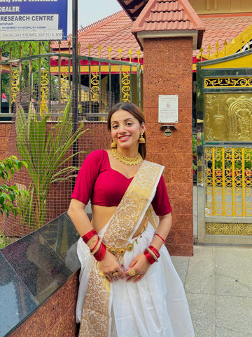 Celebrate Onam in Style – Traditional Cotton Silk Saree with Golden border SA825-972