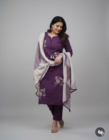 "Sequins & Grace" Pure Cotton Kurti with Pant and 100% Cotton Dupatta || SA925-1247