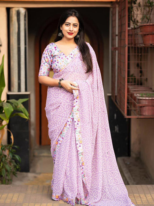 Graceful Georgette Saree with Traditional Bandhej & Kalamkari Detailing SA525-571