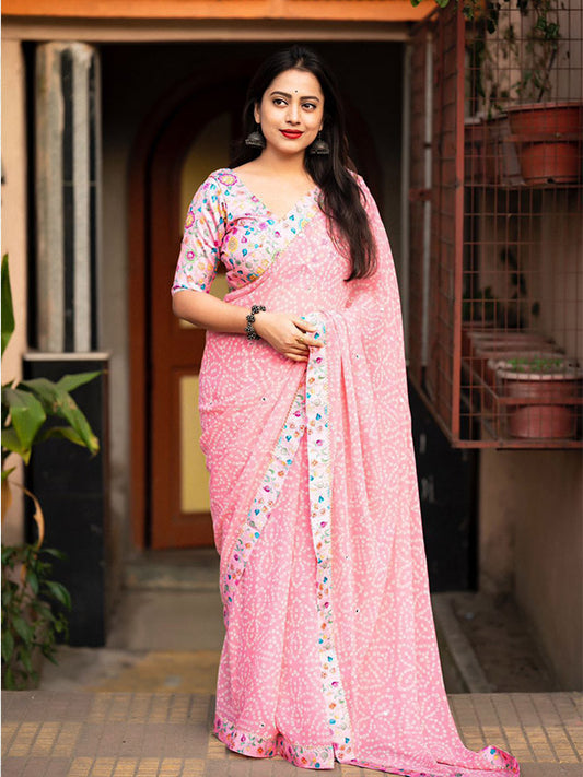 Graceful Georgette Saree with Traditional Bandhej & Kalamkari Detailing SA525-572