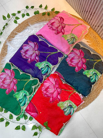 Soft Teby Silk Sari with digital prints flower & hand cutdana SA1225-1621