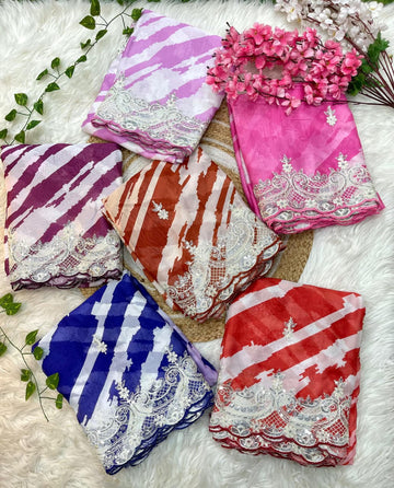 Designer Lehariya Print Silk Saree with Embroidery & Blouse SA1225-1622