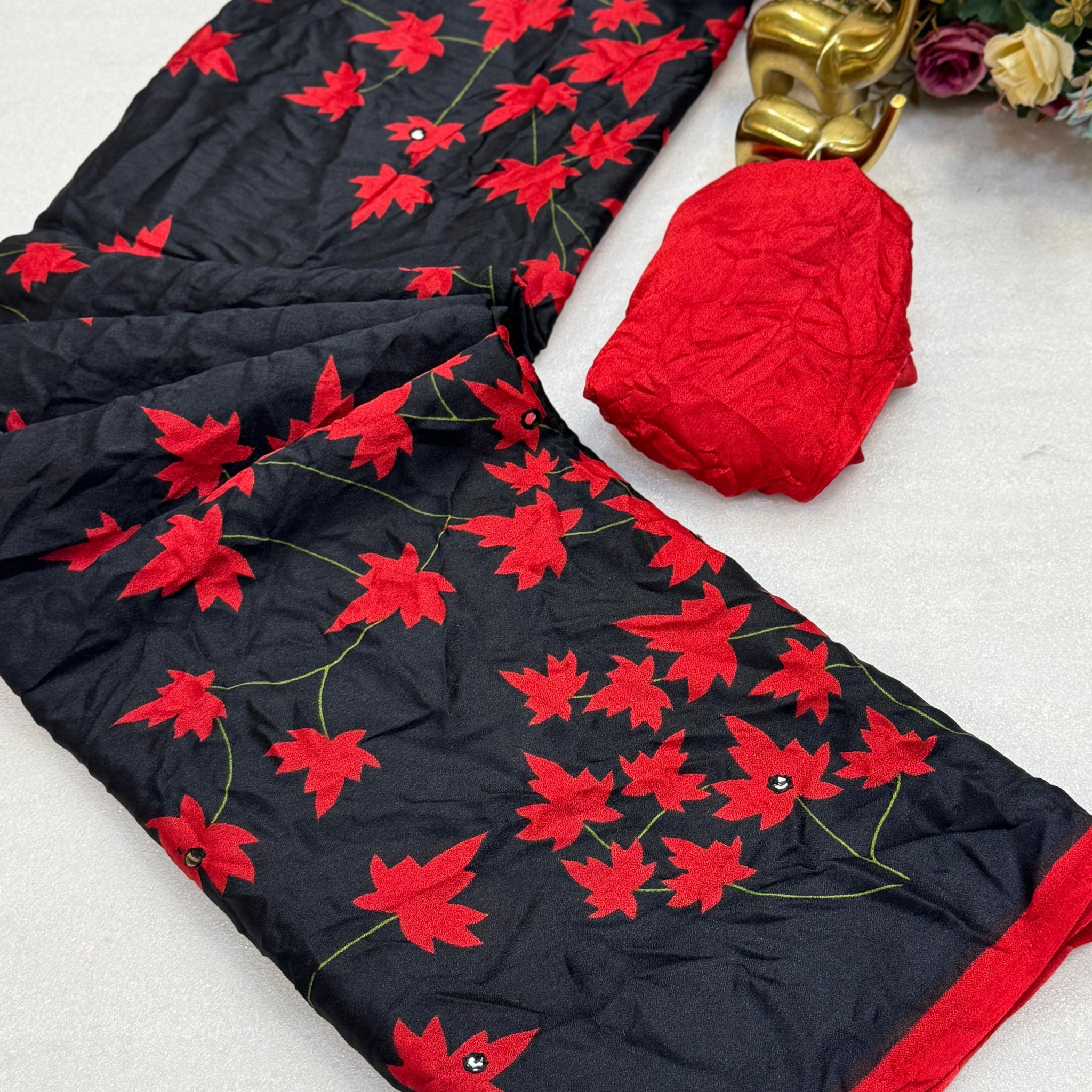 Pure Moss Designer Saree with Lustrous Mirror Work SA1025-1276