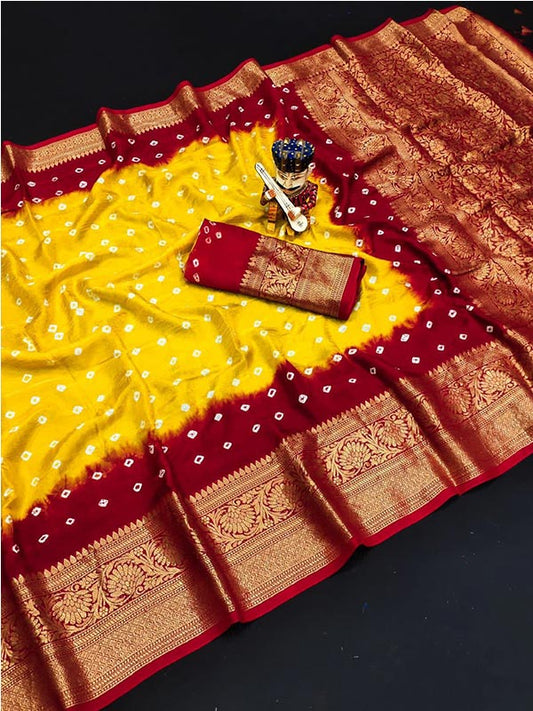 Yellow Bandhani Saree with Zari Border SA125-012