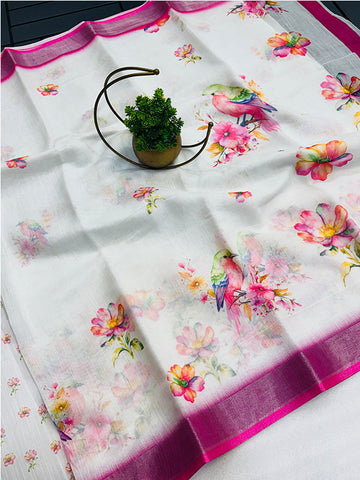 Graceful & Soft Digital Print Linen Cotton Sari SA425-460