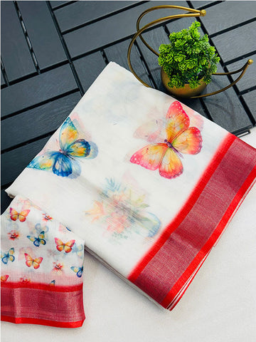 Graceful & Soft Digital Print Linen Cotton Sari SA425-461