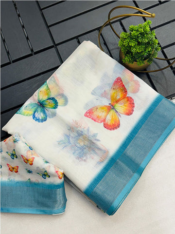 Graceful & Soft Digital Print Linen Cotton Sari SA425-462