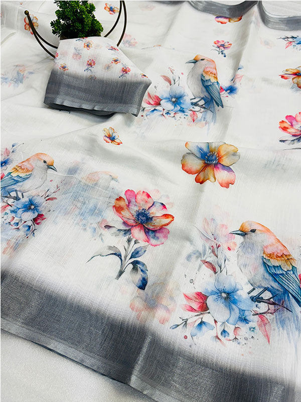 Graceful & Soft Digital Print Linen Cotton Sari SA425-463