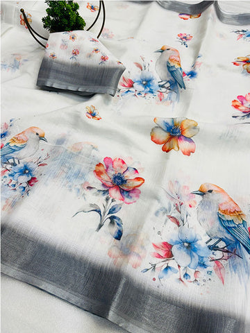 Graceful & Soft Digital Print Linen Cotton Sari SA425-463