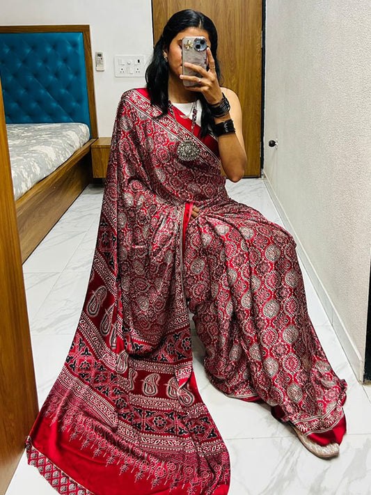 Soft Semi Gaji Ajrakh Saree   ! SA425-504
