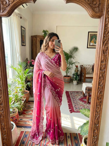 Soft Rangoli Silk Lehariya Saree with Fully Stitched Mirror Work Blouse SA1225-1623