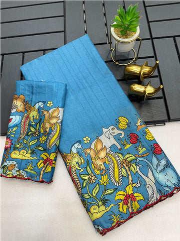 Kalamkari Digital Print Tussar Silk Saree with Arco Borders SA425-464