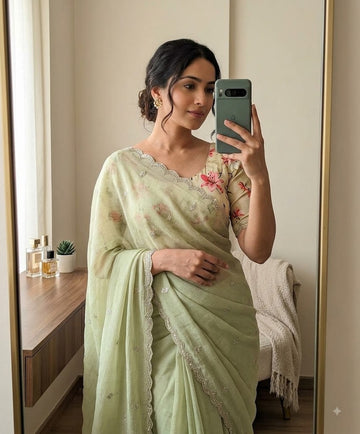 Georgette Crush Embroidery Butti Saree SA826-2121