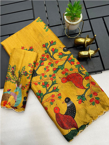 Kalamkari Digital Print Tussar Silk Saree with Arco Borders SA425-467