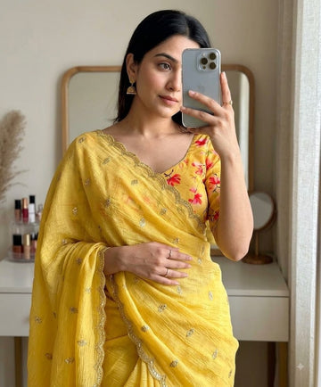 Georgette Crush Embroidery Butti Saree SA826-2122