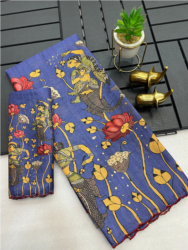 Kalamkari Digital Print Tussar Silk Saree with Arco Borders SA425-468