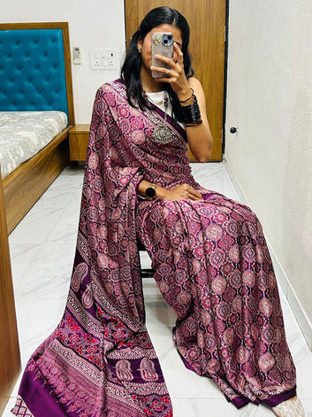 Soft Semi Gaji Ajrakh Saree   ! SA425-504
