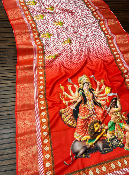 Red Devi – Durga Puja Special Soft Silk Saree with Digital Print SA825-1056