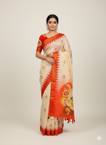 Red Devi – Durga Puja Special Linen Saree  SA825-1154